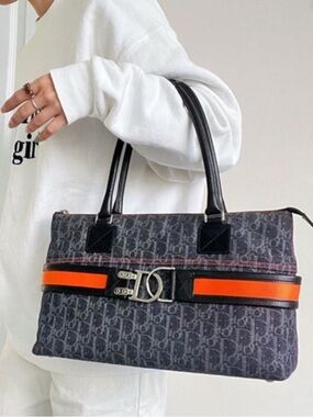 DIOR Christian Dior Denim Blue Trotter Flight Bag